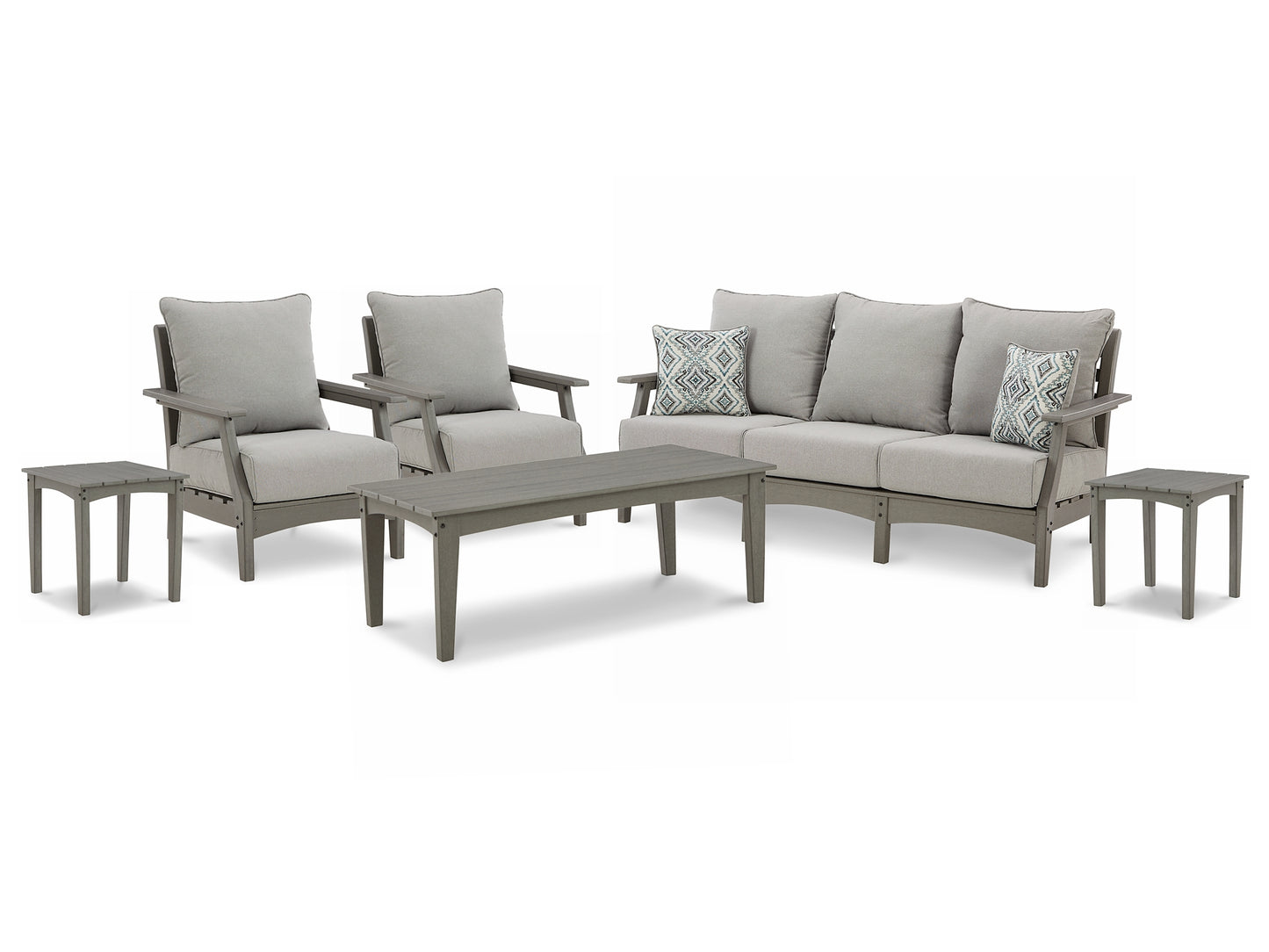 Visola Outdoor Sofa and 2 Lounge Chairs with Coffee Table and 2 End Tables