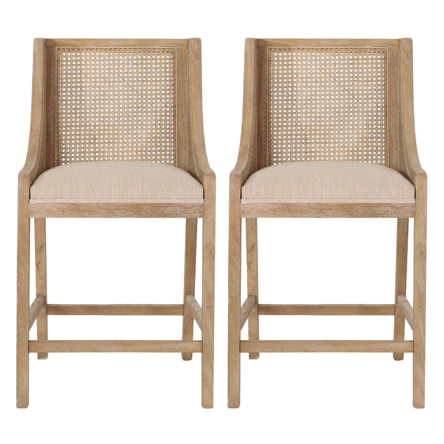 French Country Fabric Upholstered Counter Stools (Set of 2)