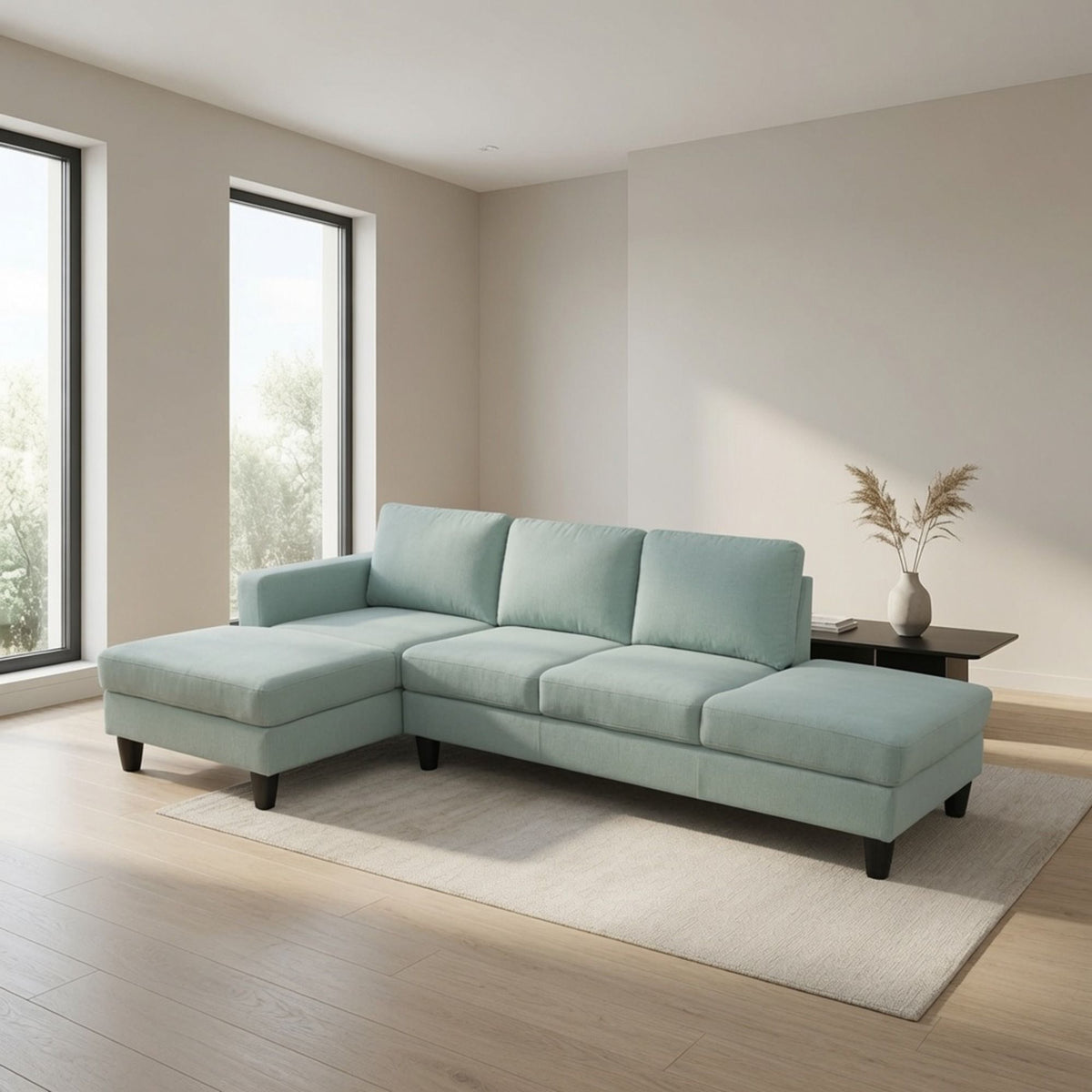 L - Shaped Sectional Sofa With Left Chaise & Ottoman - Pale Green