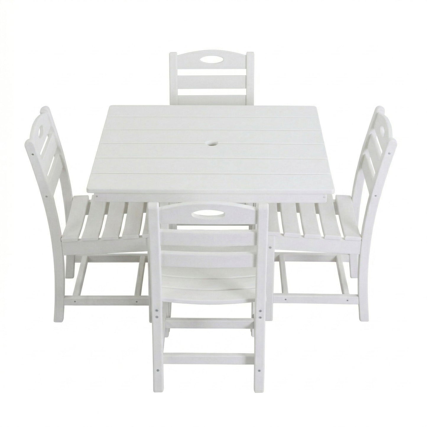 Outdoor Patio Dining Set, Square Table With Umbrella Hole And Armless Chairs