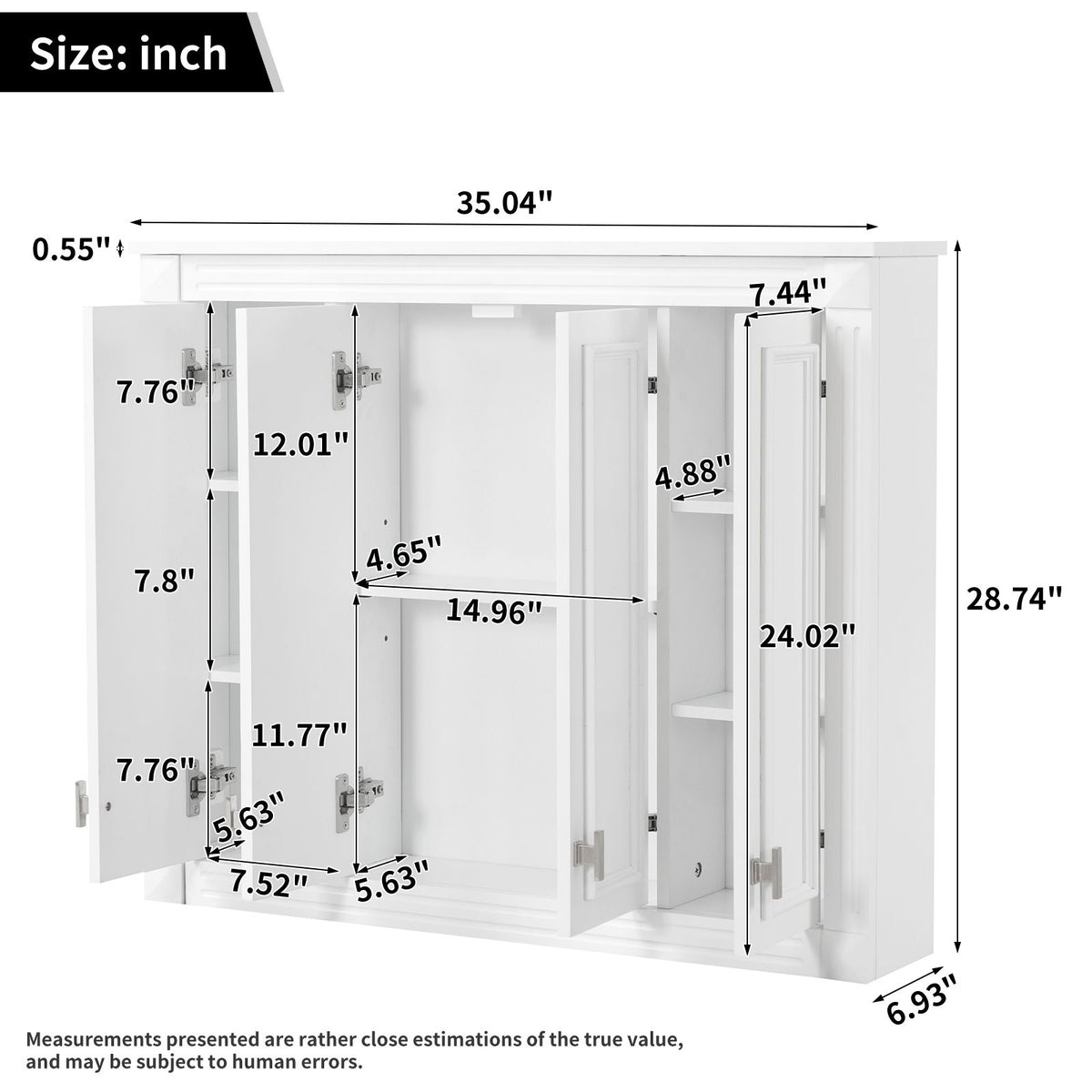 Wall Mounted Medicine Cabinet With Adjustable Shelf - White