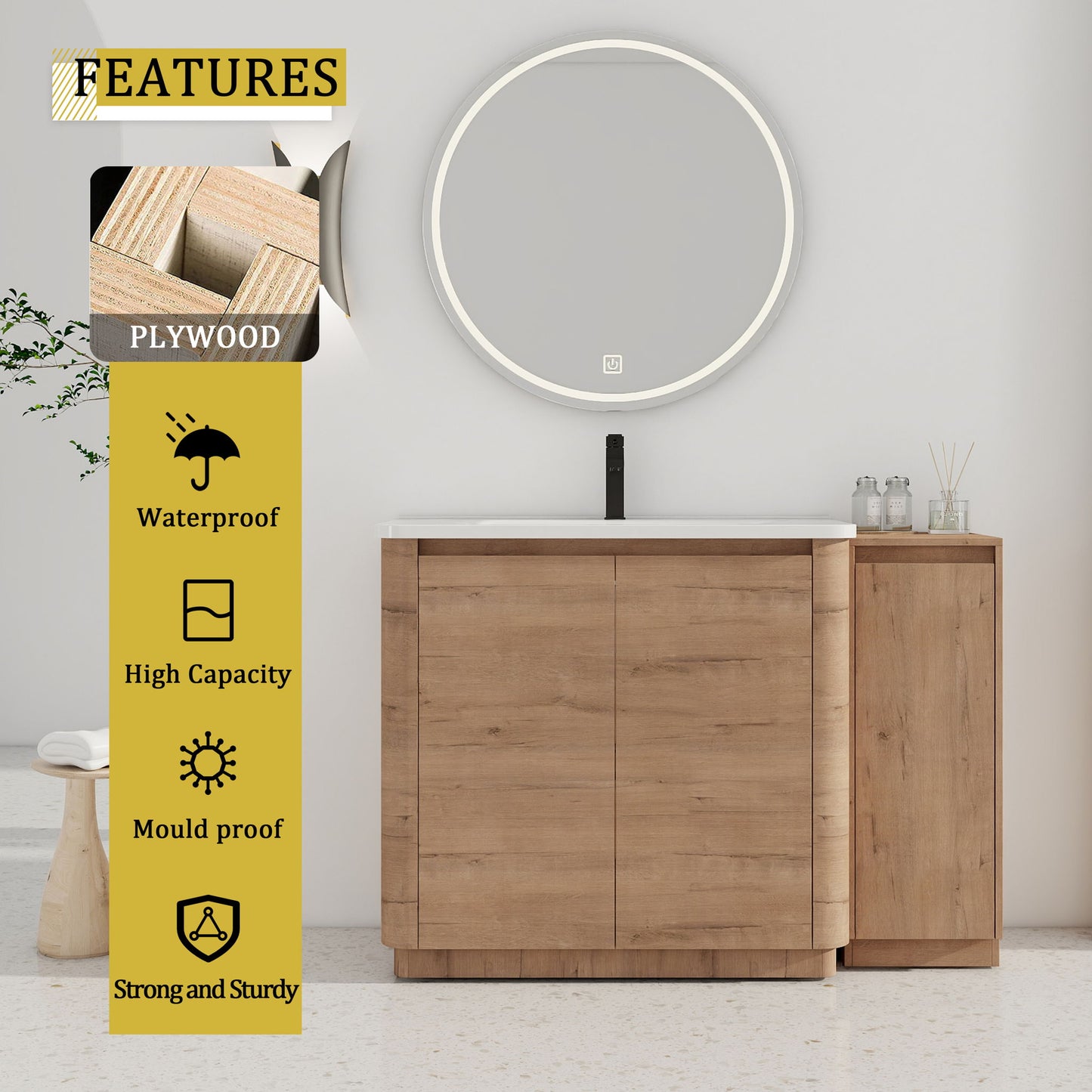Freestanding Bathroom Vanity With Sink, 1 Small Storage Cabinet, Soft Close Door