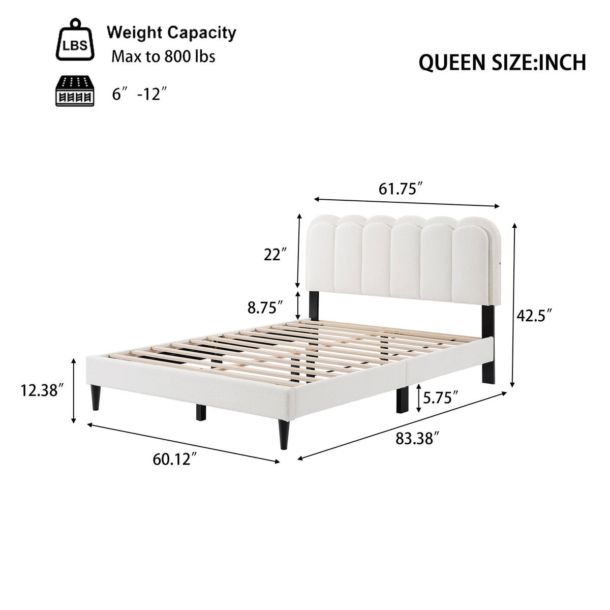 Queen Size Lambswool Petal Headboard Bed Frame With Ambient Light - White