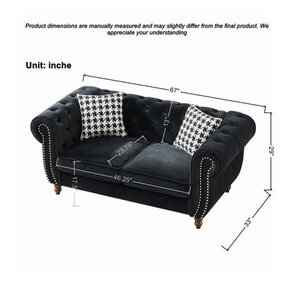 Chesterfield 3 And 2 Seater Upholstery Sofa With Roll Armrest & Nailhead Fabric Couch