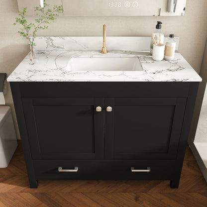 Bathroom Vanity Set, Fluted Cabinet, Soft Close Doors & Drawers, Single Faucet Hole, Sink Included - Black