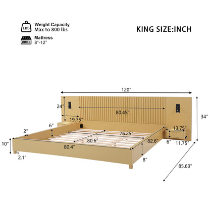 Platform Bed Frame With Built In Nightstands & Reading Lights