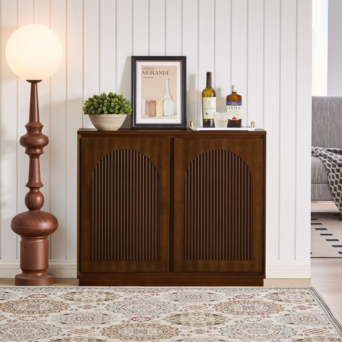 Arched Sideboard Cabinet With 2 Outlet Holes, Storage Buffet Cabinet