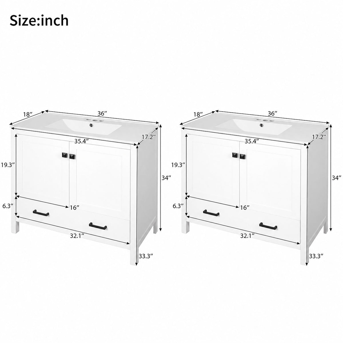 Bathroom Vanity With Sink, Soft Close Doors, Double Storage Shelves & Divided Drawer Ample Storage - White