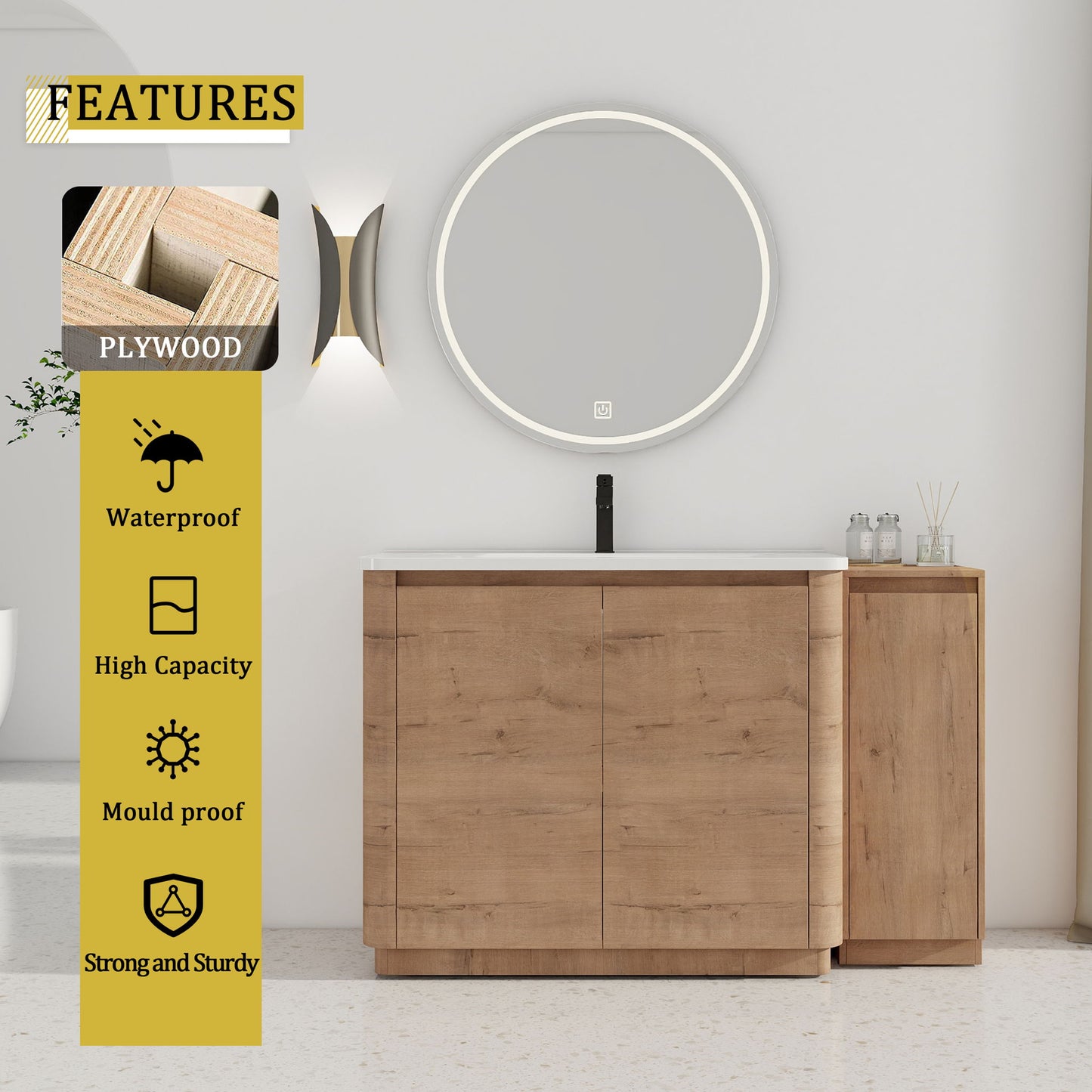 Freestanding Bathroom Vanity With Sink, 1 Small Storage Cabinet, Soft Close Door