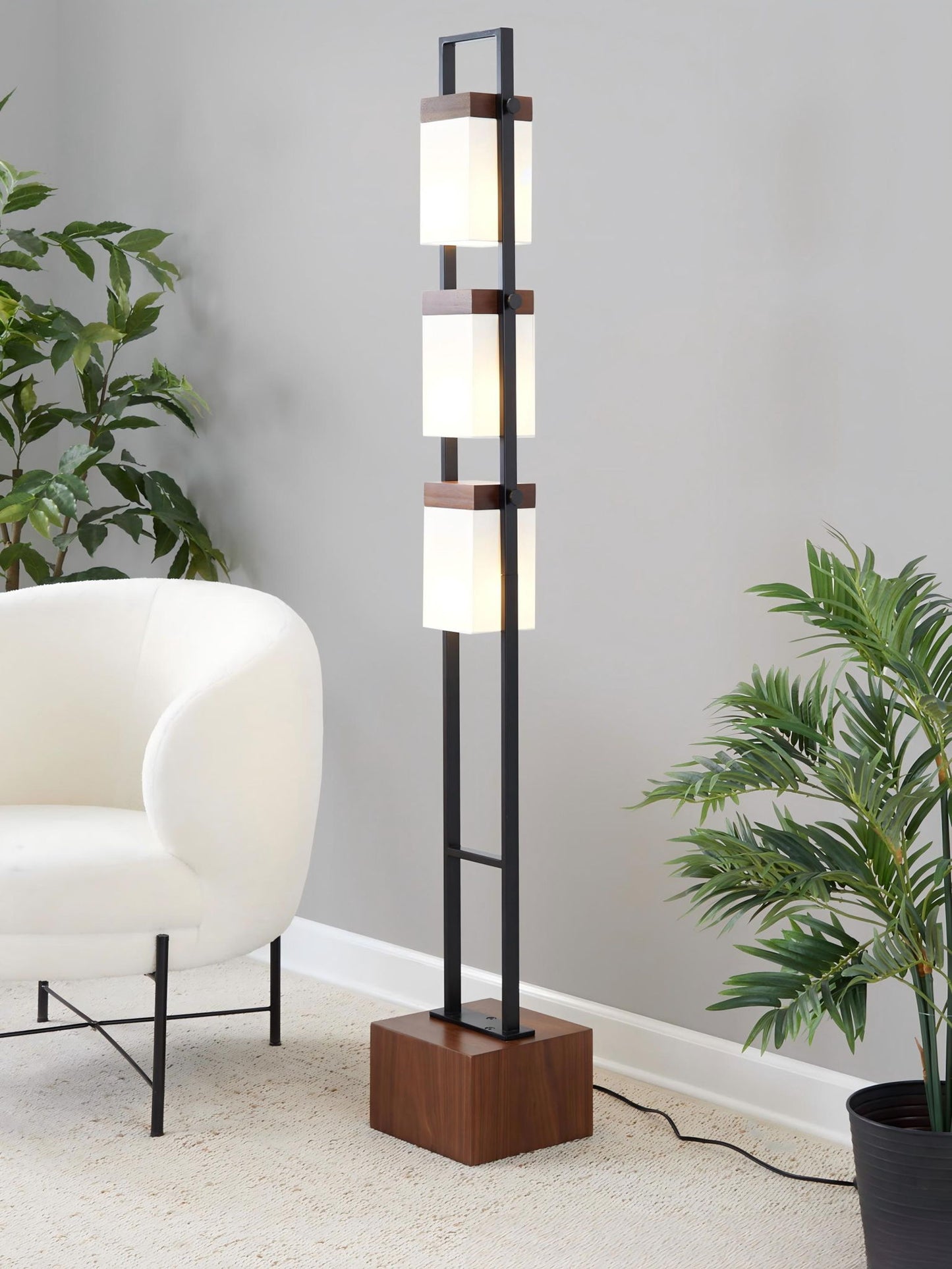 Bento - Contemporary Floor Lamp - Black / Walnut / White