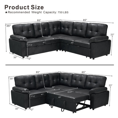 Convertible Sectional Sofa Bed With Pull Out Sleeper And Storage