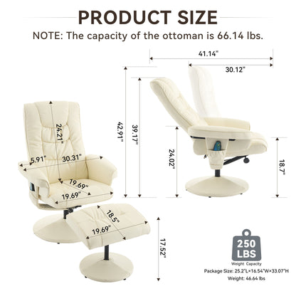 Recliner Chair With Ottoman, 360° Swivel Massage Lounge Chair With 5-Point Vibration & Heated Seat
