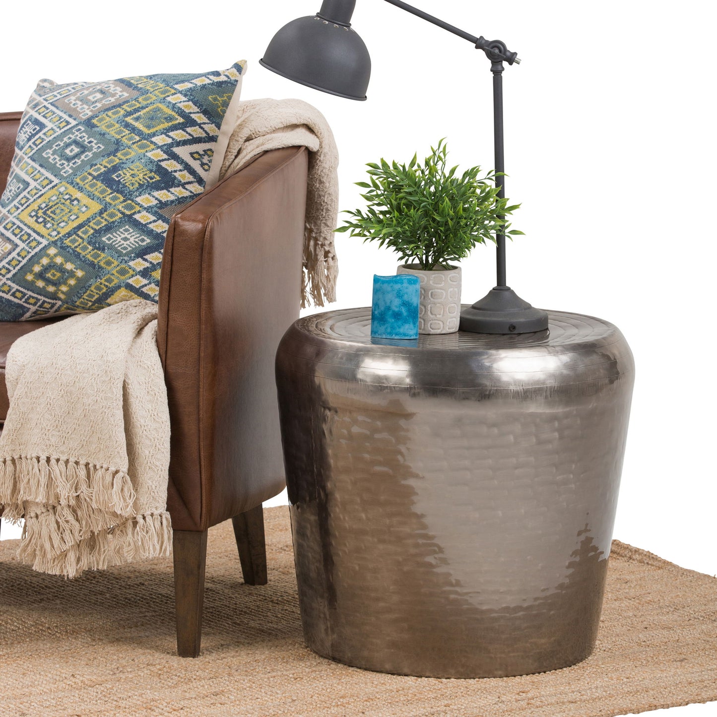 Troy - Metal Accent Table - Antique Silver