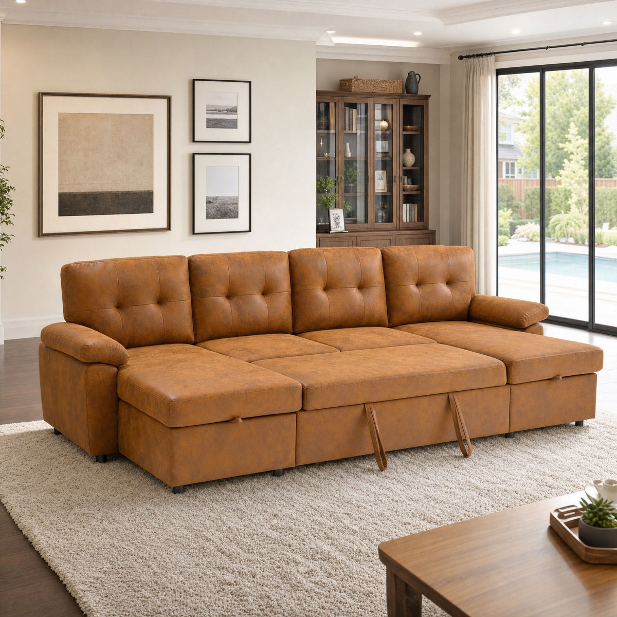 Convertible Sectional Sofa Bed With Pull Out Sleeper And Storage