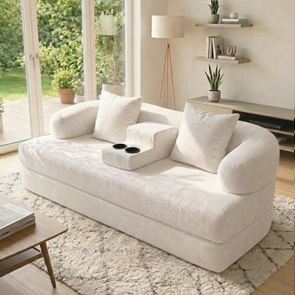 2 In 1 Convertible Sleeper Sofa Bed With Cup Holders