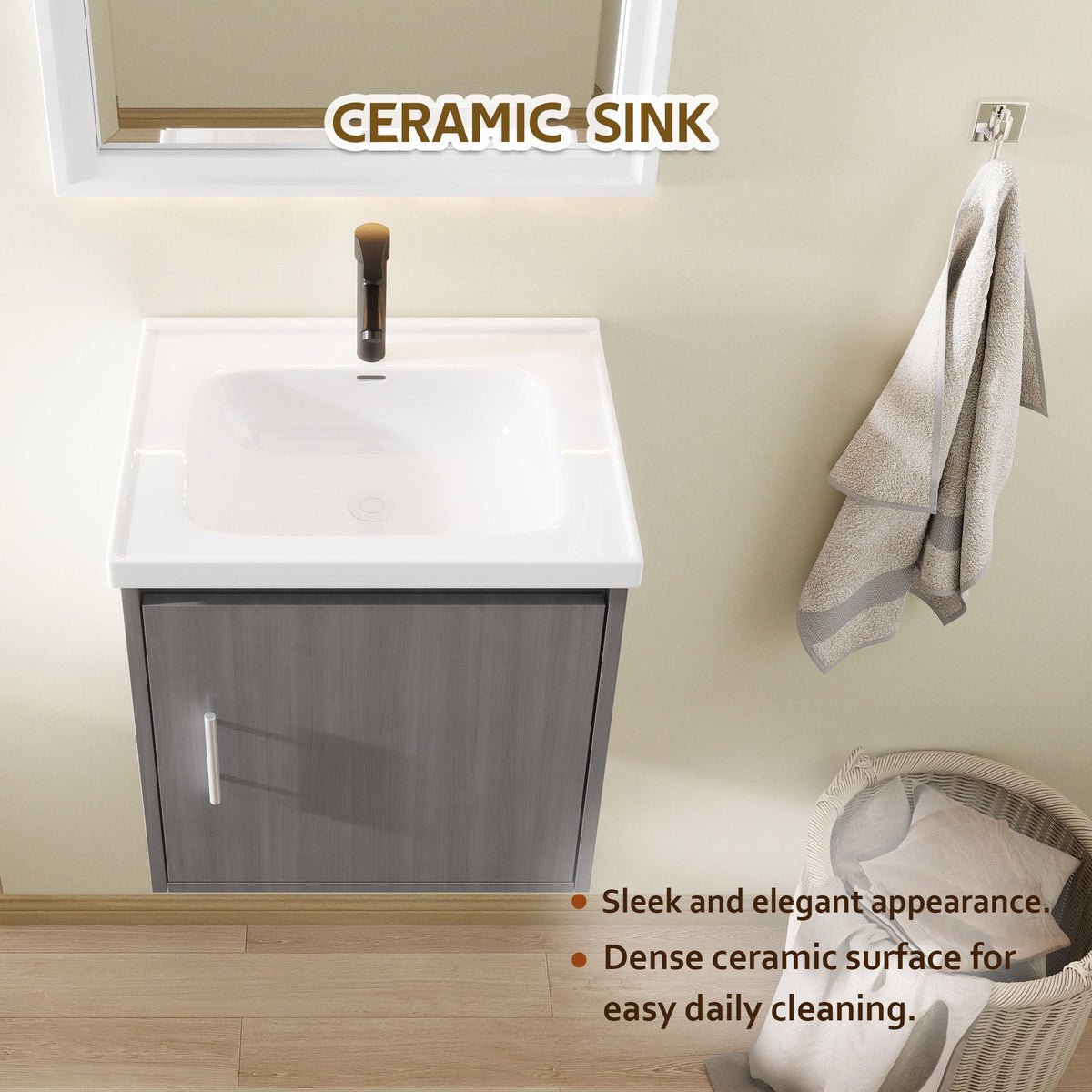 Floating Bathroom Vanity Combo, Wall Mounted Cabinet With Sink & Soft Close Doors For Small Bathrooms