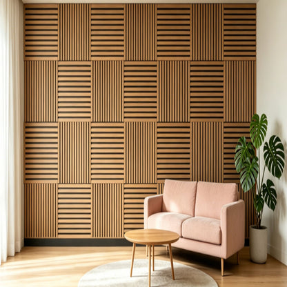 3D Groove Acoustic Panels & Strip Boards, Sound Absorbing Wall & Ceiling Panels (Set of 8) - Walnut