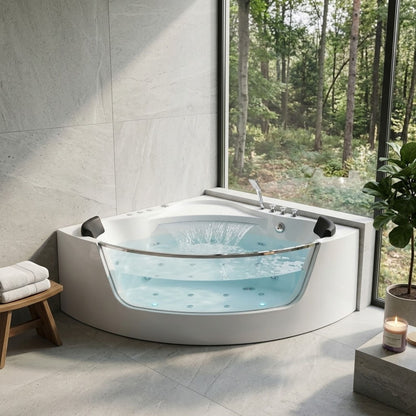 Revive - Massage Bathtub With 1.5 Hp Whirlpool Massage, Hidden Waterfall, LED Bubble Jets And Glass Accent - White