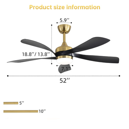 52" Indoor Ceiling Fan With 3 Color Dimmable LED Light Blades, Reversible DC Motor, Remote Control
