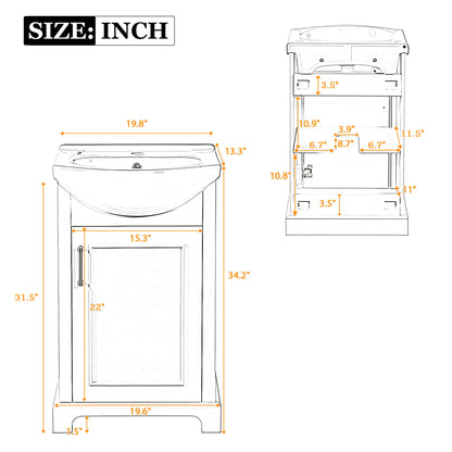 20" Bathroom Vanity With Bulged Sink, Freestanding Single Vanity Set, Soft Close Door