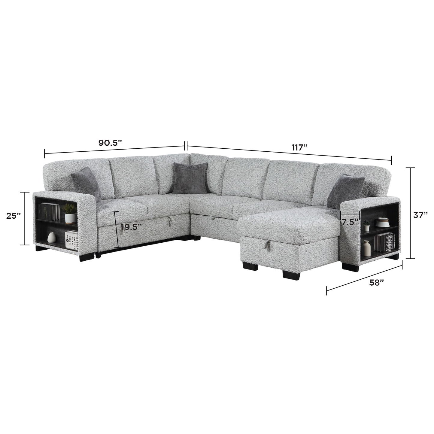 Giza - Modular Sectional Sofa With Sleeper, Storage, USB Charging - Gray