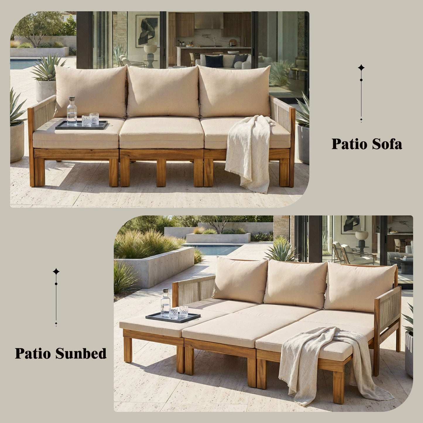 Outdoor Daybed, Patio Sofa Bed, 3 Seat Convertible Sunbed