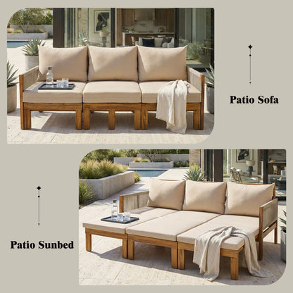 Outdoor Daybed, Patio Sofa Bed, 3 Seat Convertible Sunbed