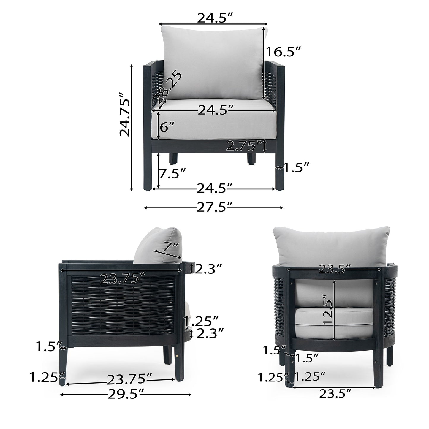 Outdoor Acacia Wood Club Chairs With Cushions
