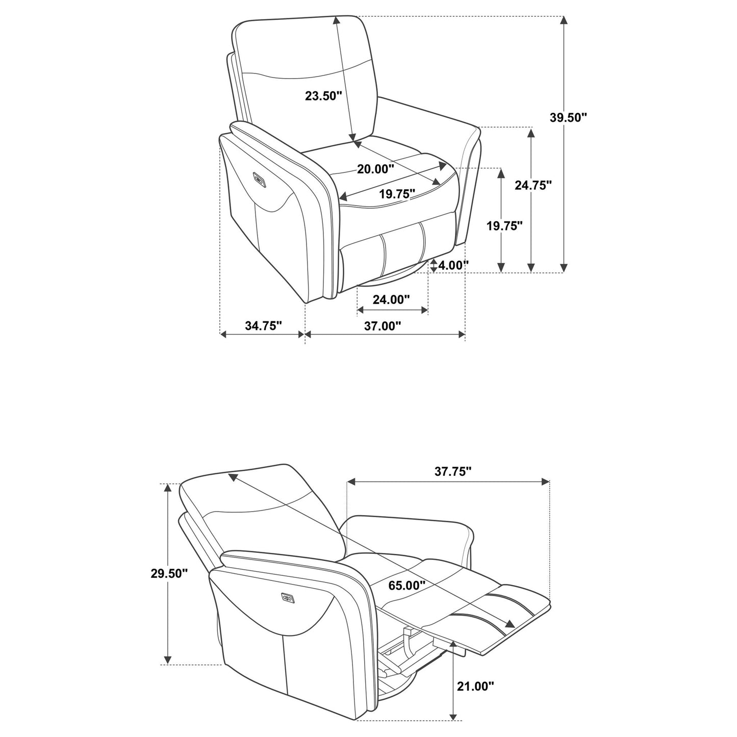 Beacon - Power Swivel Recliner With USB Charging And Adjustable Recline
