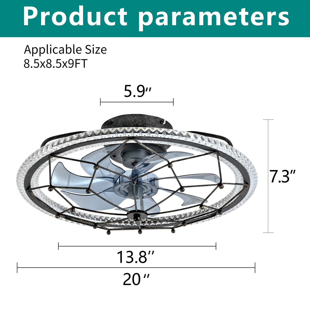Caged Ceiling Fan With Remote Control Lights, 6 Speeds, 3 Color Temperature LED - Antique Black