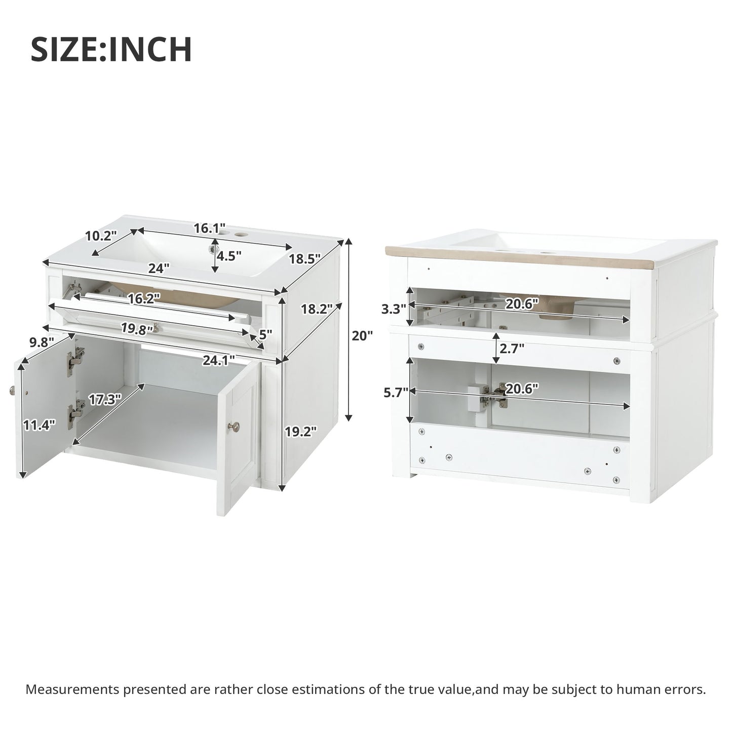 Wall Mounted Bathroom Vanity With Tip Out Drawer And Open Back Design