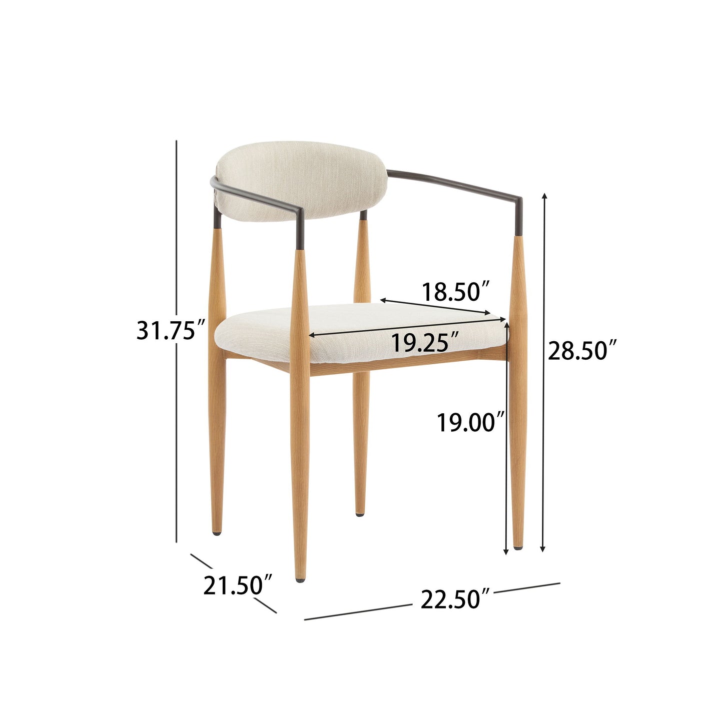 Modern Luxe Dining Arm Chair Set With Upholstery