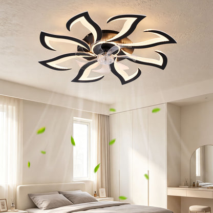 Flower Ceiling Fan With Remote Controlled LED Light, Flush Mount DC Motor Fan