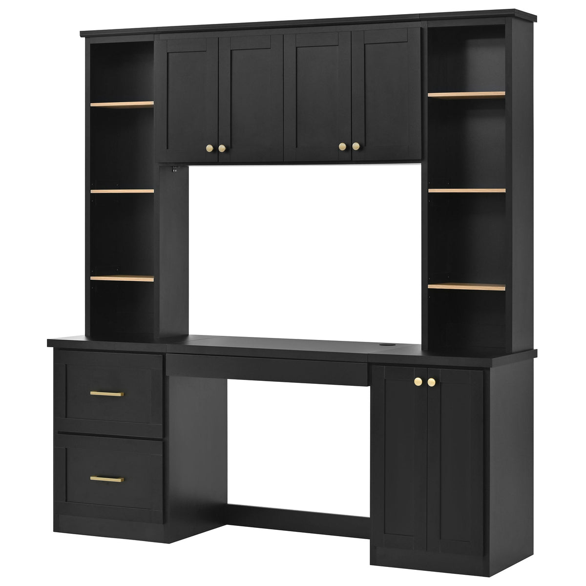 Computer Desk With Hutch, Workstation With Desk Grommet & Keyboard Tray