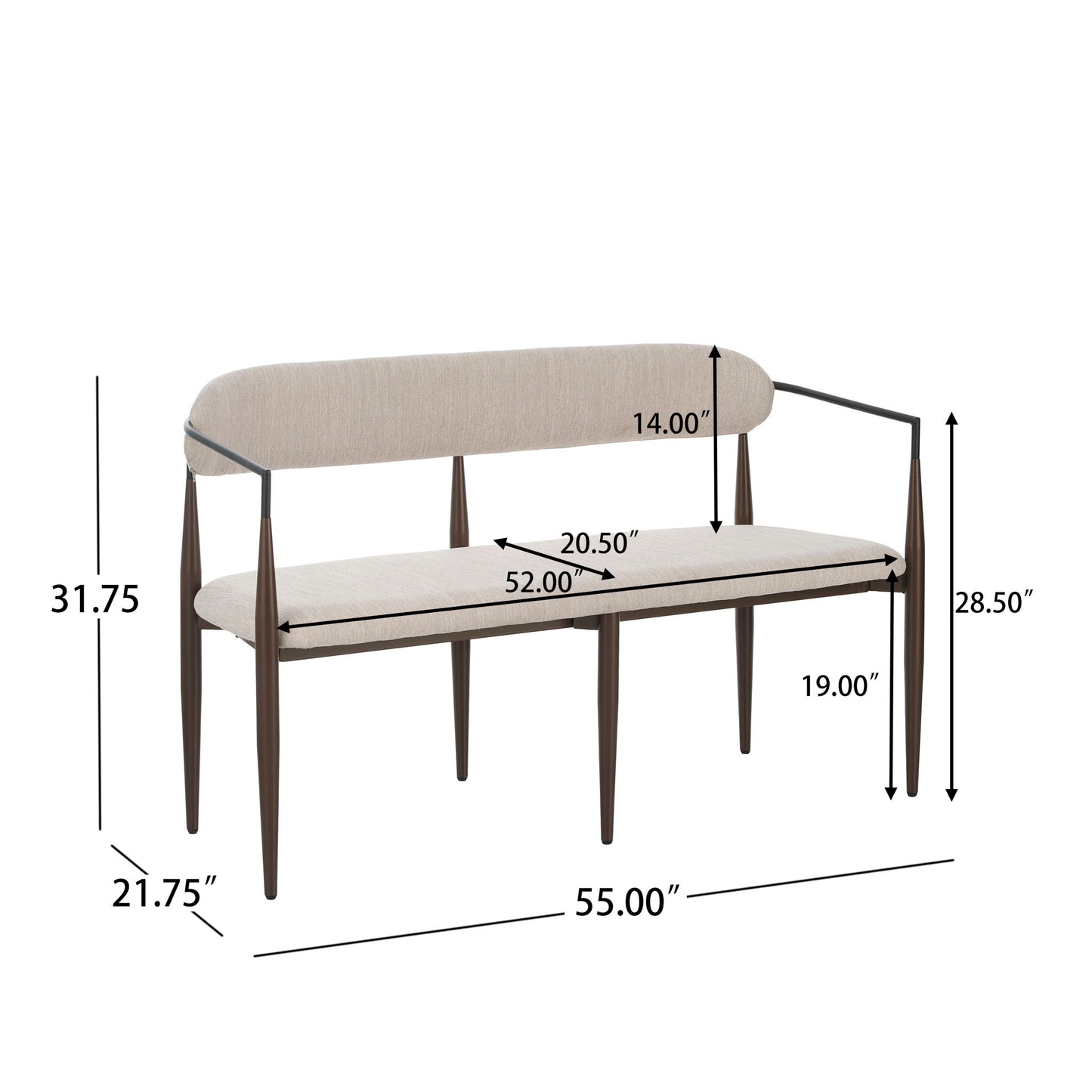 Modern Upholstered Loveseat Settee With Iron Frame