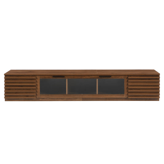 TV Stand With LED Lighting, Soft Closing Hinges, Cable Management - Walnut