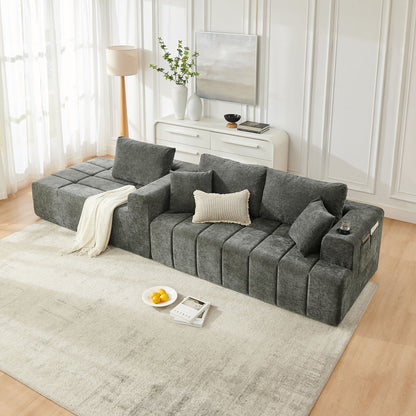 L - Shaped Sectional Sofa With Cup Holders & Side Pockets