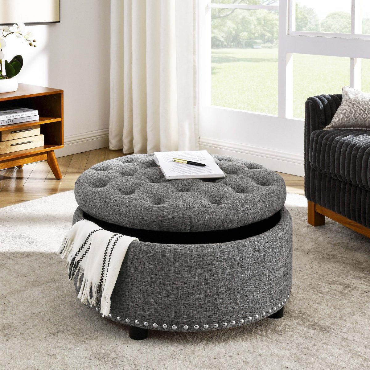 Tufted Storage Ottoman With Upholstery