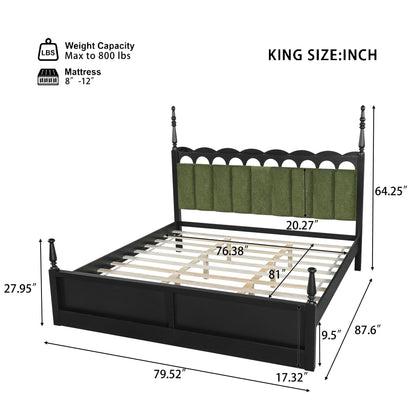 Platform Bed Frame With Tufted Upholstered Scallop Headboard