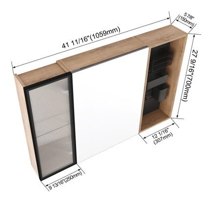 Wall Mounted Bathroom Cabinet, Adjustable Shelves Storage Cabinet - Imitative Oak