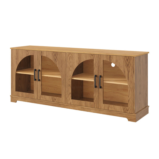 TV Stand With Semi Arched Glass Doors, Media Console With Adjustable Shelves For Living Room - Brown
