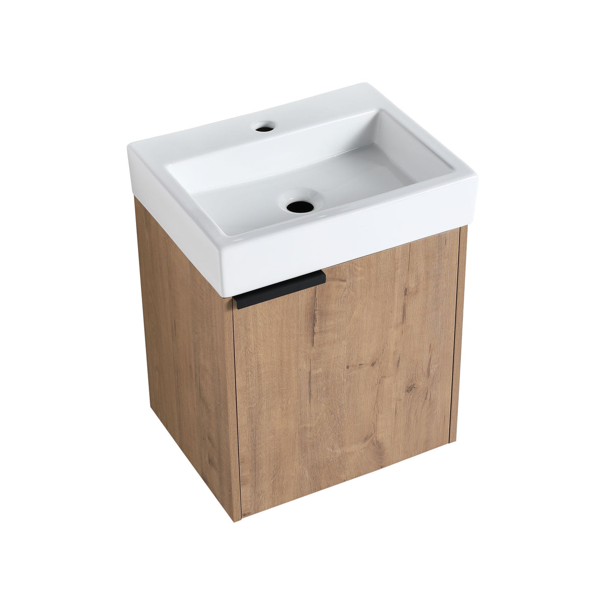 Wall Hung Bathroom Vanity With Top Sink, 1 Small Bathroom Cabinet, With Soft Close Hinges - Imitative Oak
