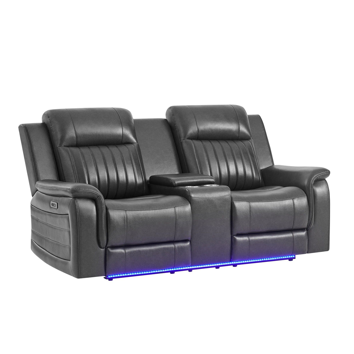 Ian - Power Reclining Sofa With LED Lighting, Surround Sound & Subwoofer - Charcoal