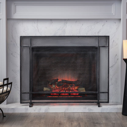 Markus - Modern Single Panel Iron Firescreen Black Brushed Silver