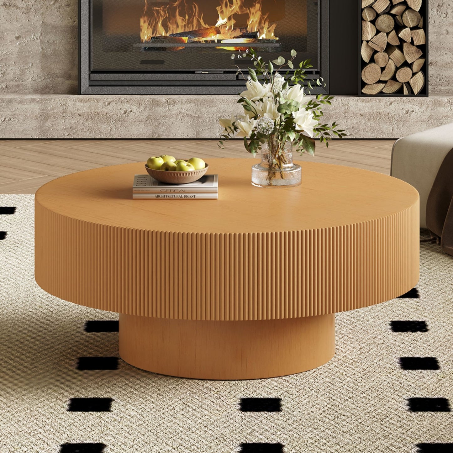Elegant Round Coffee Table With Thick Tabletop