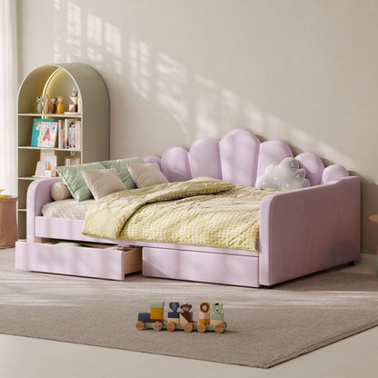 Shell Shaped Upholstered Daybed Frame With Slats
