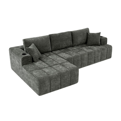 L - Shaped Sectional Sofa With Cup Holders & Side Pockets