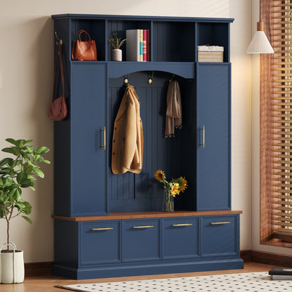 4 In 1 Hall Tree With Hooks & Handles, Adjustable Shelves, Coat & Shoe Rack For Mudroom