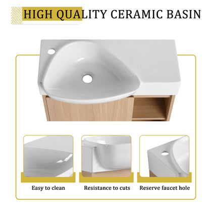 26" Wall Mounted Bathroom Vanity With Sink & Soft Close Door - Oak