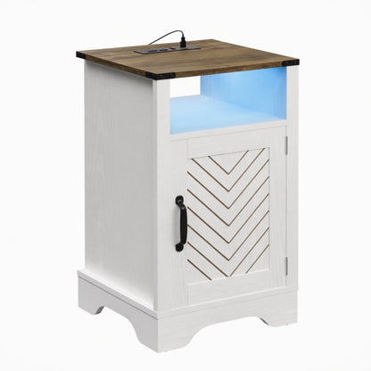 Farmhouse Nightstand With Charging Station & Storage